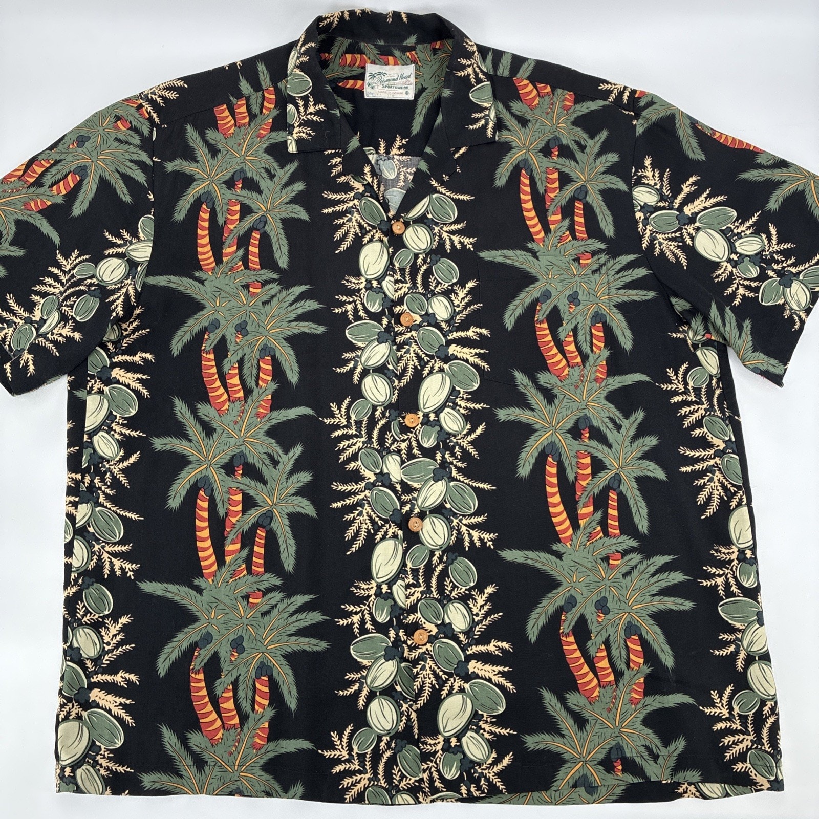 Vintage Diamond Head Hawiian Shirt Men Xl Rayon Sportswear Camp Palm Tree Floral